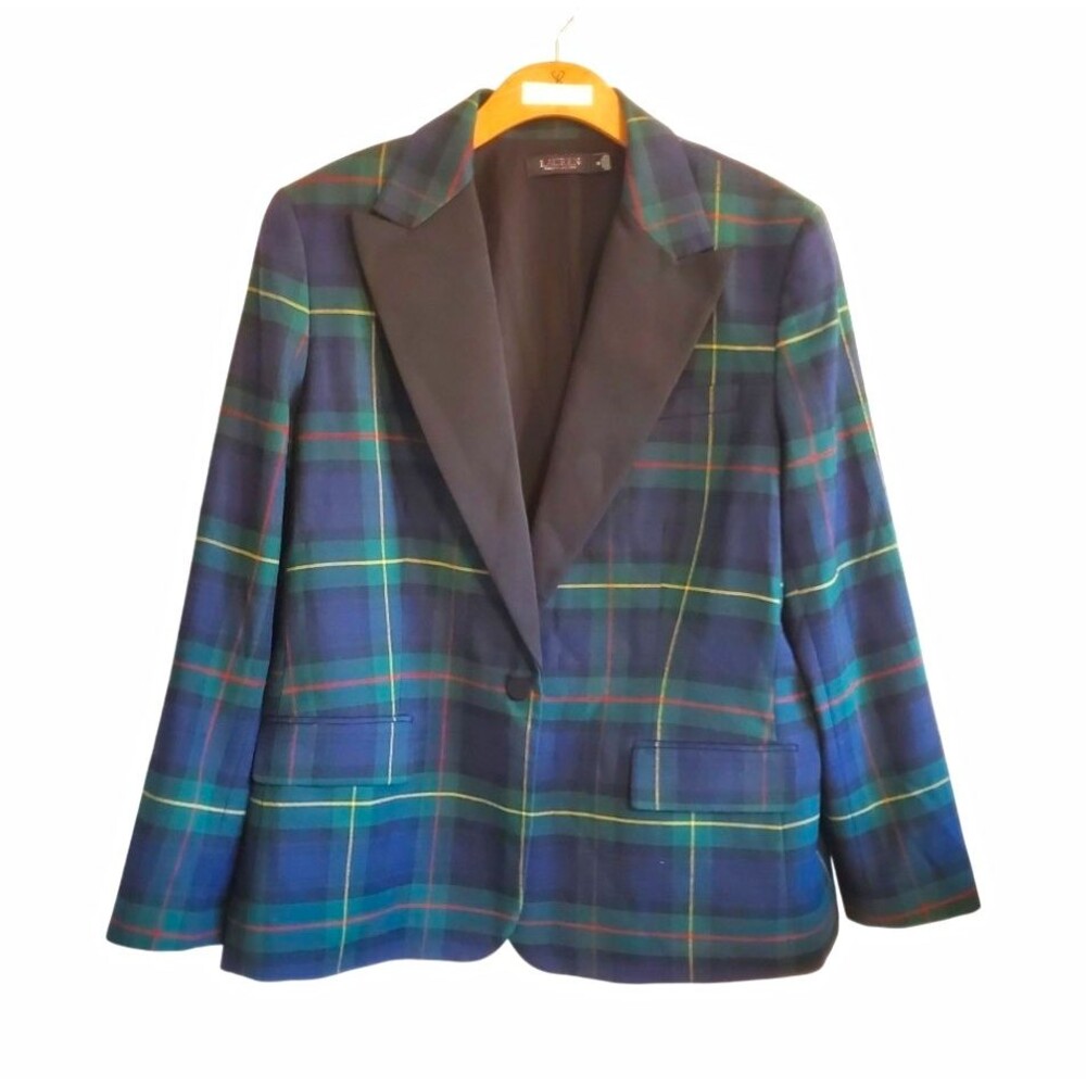 Lauren Ralph Lauren Women's Tartan Plaid Wool Blend Blazer Preppy Tailor Size 18